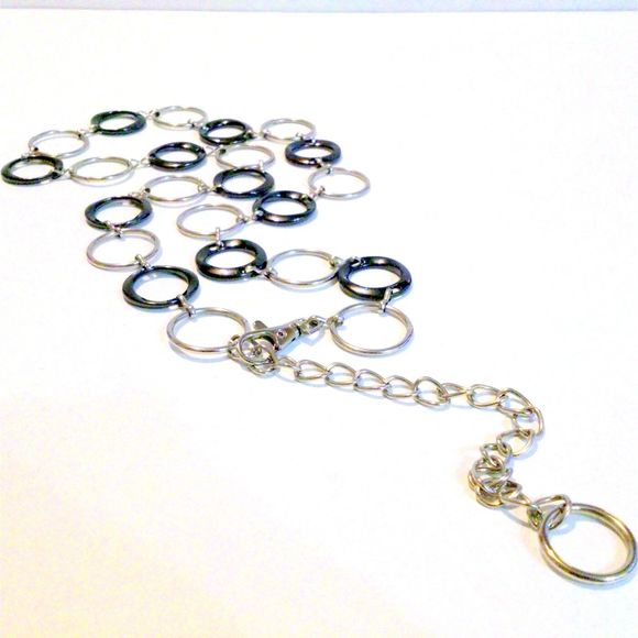 Silver and Gunmetal Circle Link Chain Belt - Picture 4 of 5
